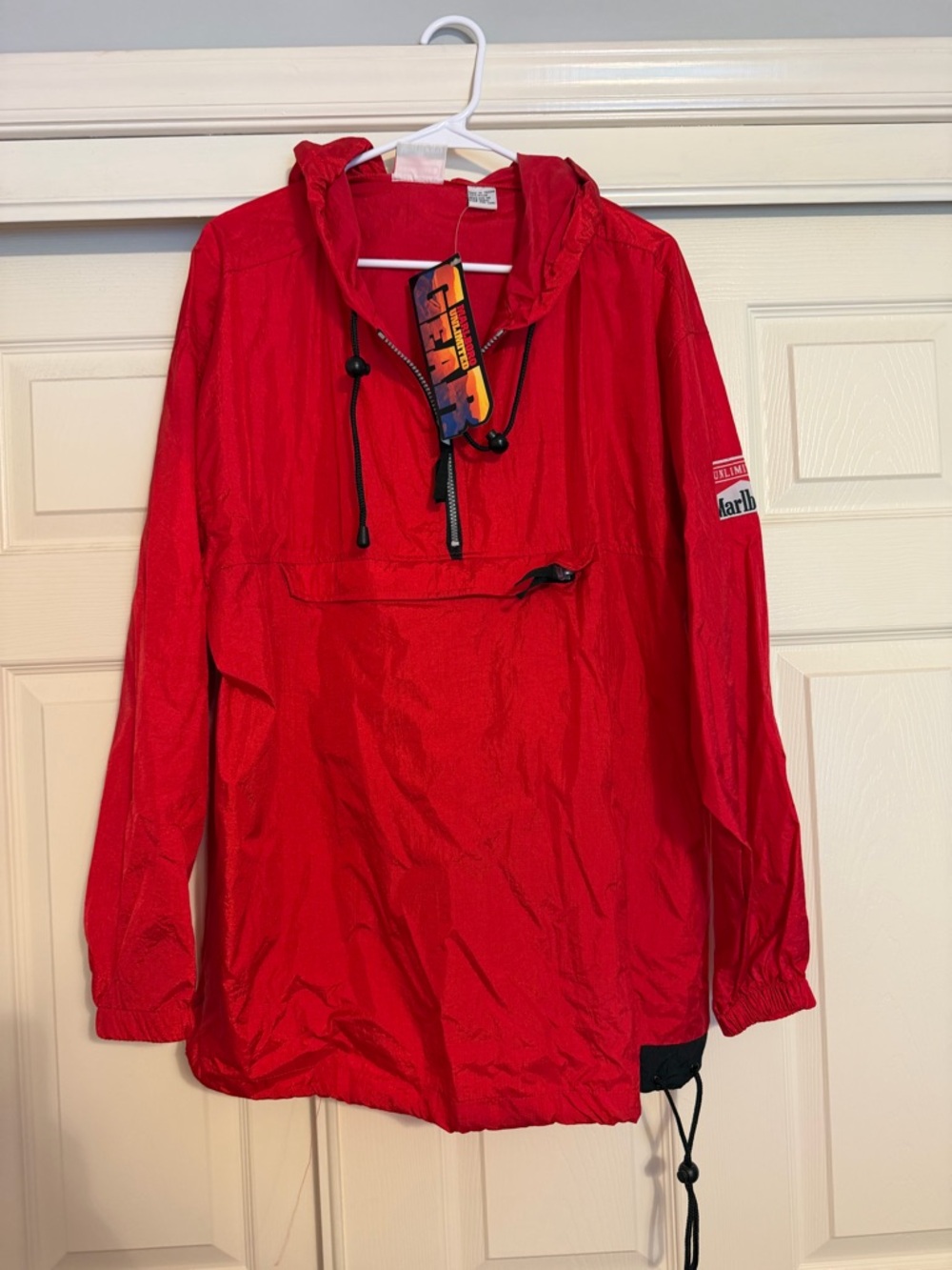 Vintage Marlboro Unlimited Jacket Mens Red Anorak Hooded Windbreaker 90s